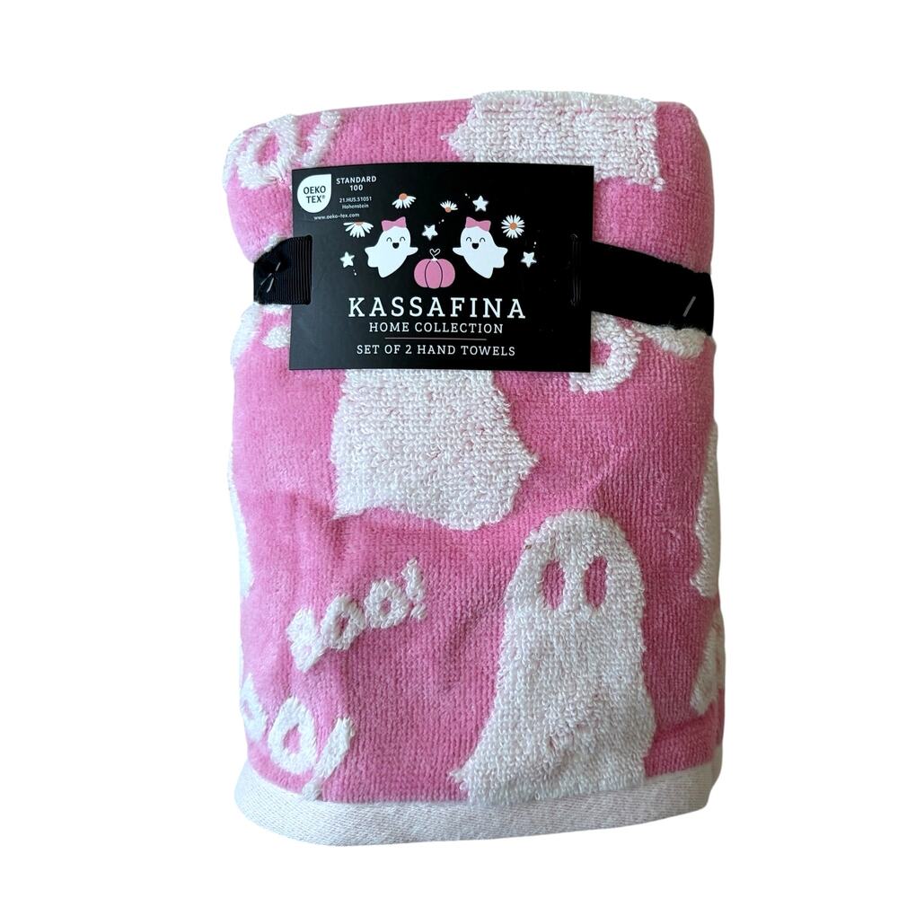 NEW Kassafina Pink Ghost Hand Towels 2pc 100% Cotton Viral Halloween Boo
